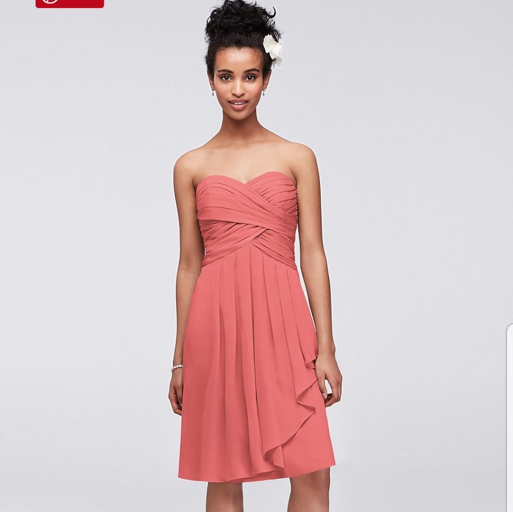 Strapless chiffon bridesmaid dress in Coral Reef
